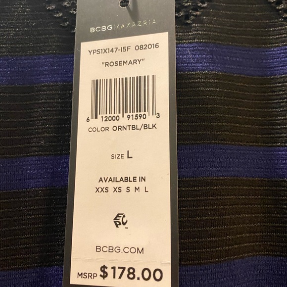 BCBGMAXAZRIA Black and Blue Peplum Top - Picture 3 of 8